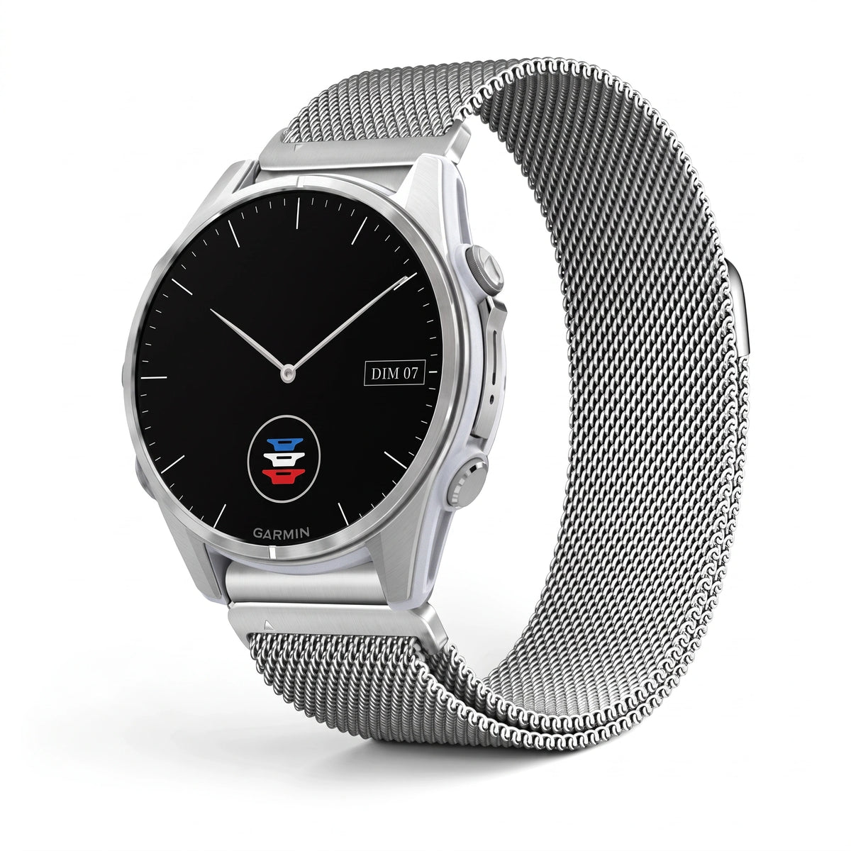 Bracelet Alvéole milanais acier argenté, vue de face - Garmin QuickFit 20mm | Clipz-it