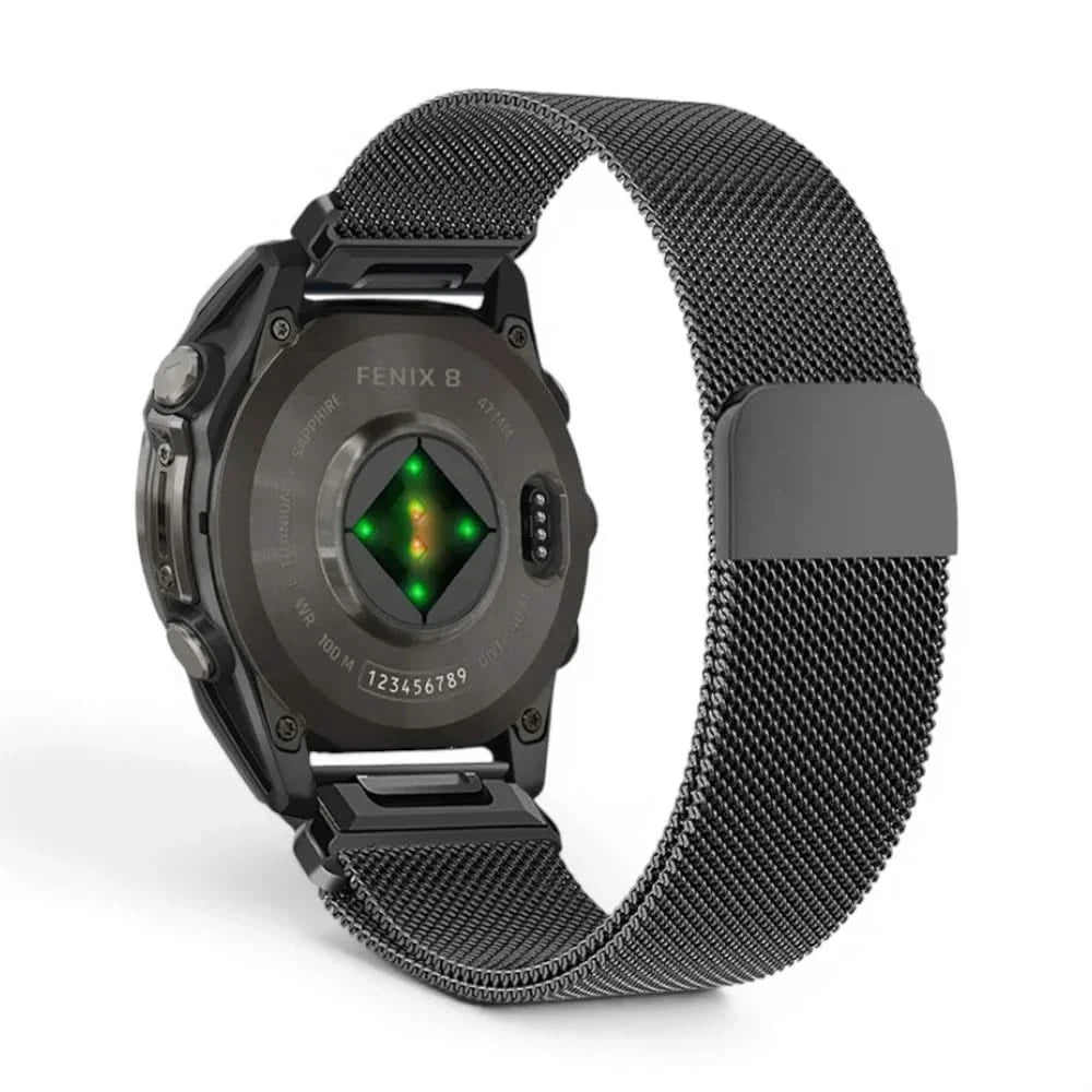 Bracelet Alvéole milanais acier noir, vue de dos - Garmin QuickFit 20mm | Clipz-it