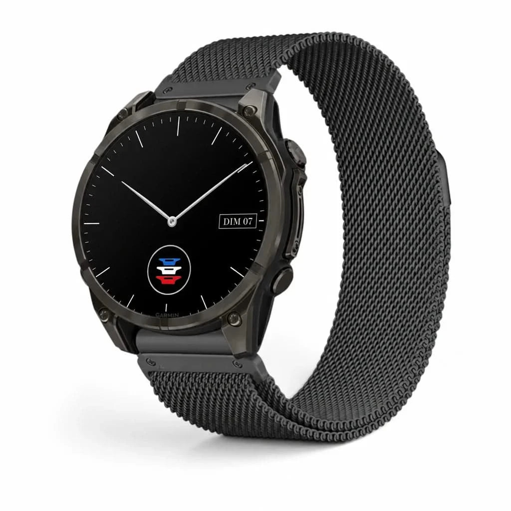 Bracelet Alvéole milanais noir, vue de face - Garmin QuickFit 20mm | Clipz-it