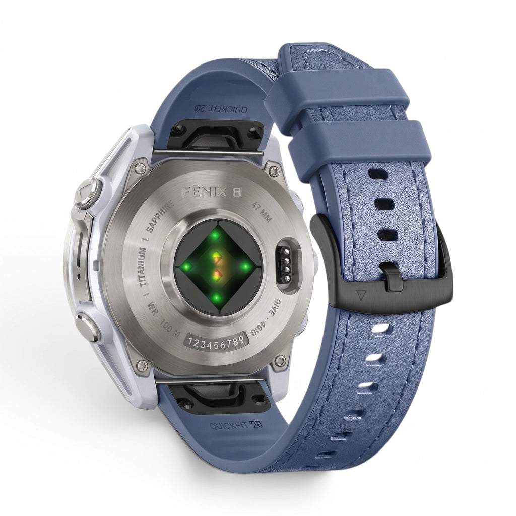 Bracelet DuoWeave cuir hybride bleu, vue de dos - Garmin QuickFit 20mm | Clipz-it