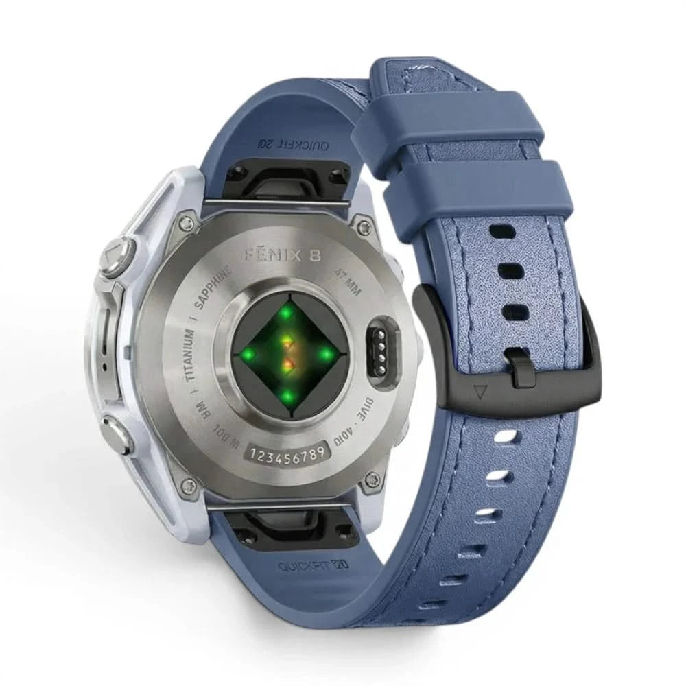 Bracelet DuoWeave cuir hybride bleu, vue de dos - Garmin QuickFit 20mm | Clipz-it