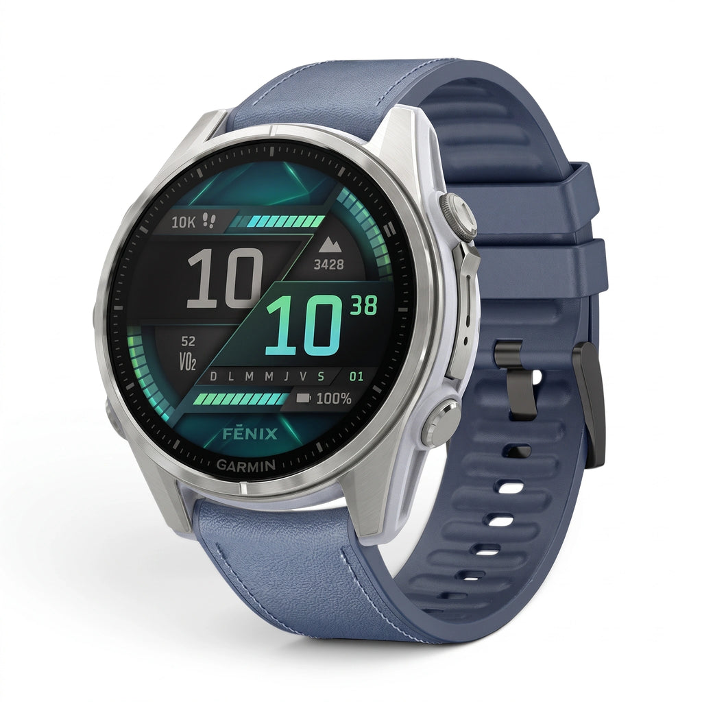 Bracelet DuoWeave cuir hybride bleu, vue de face 2 - Garmin QuickFit 20mm | Clipz-it