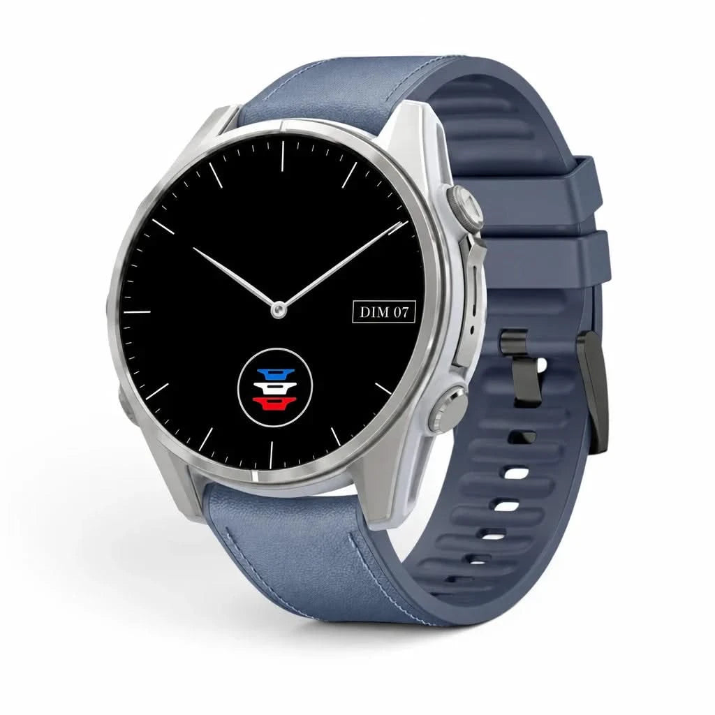 Bracelet DuoWeave cuir hybride bleu, vue de face - Garmin QuickFit 20mm | Clipz-it