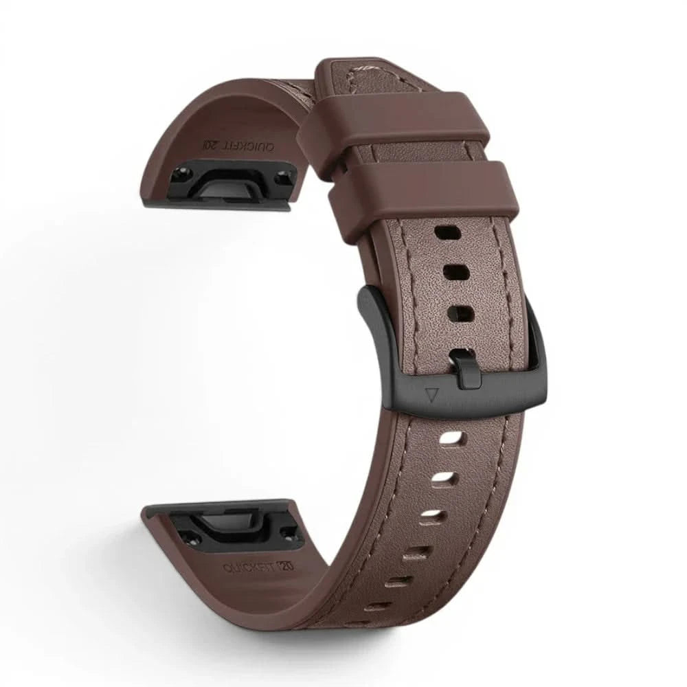 Bracelet DuoWeave cuir hybride café, vue de profil - Garmin QuickFit 20mm | Clipz-it