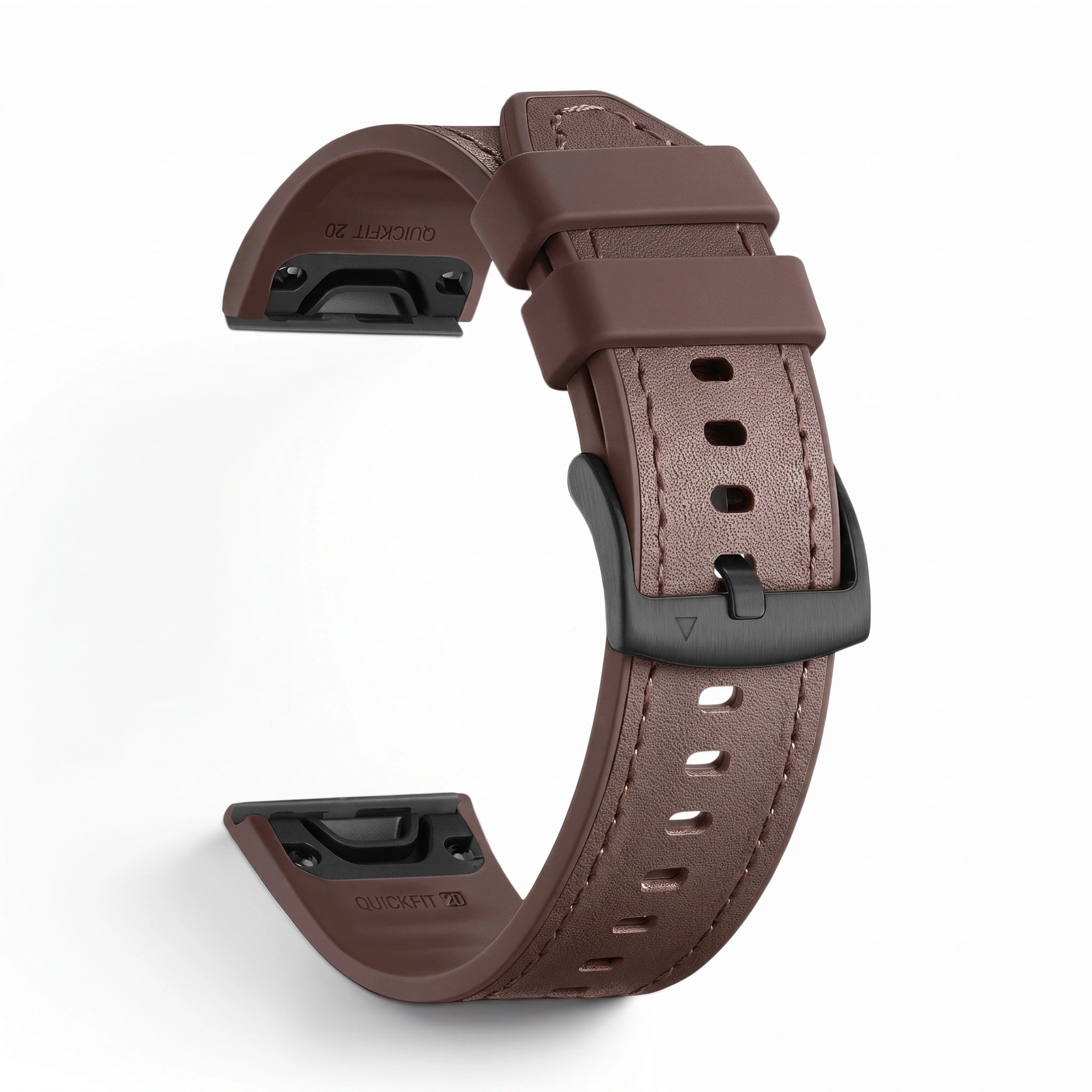 Bracelet DuoWeave cuir hybride café, vue de profil - Garmin QuickFit 20mm | Clipz-it