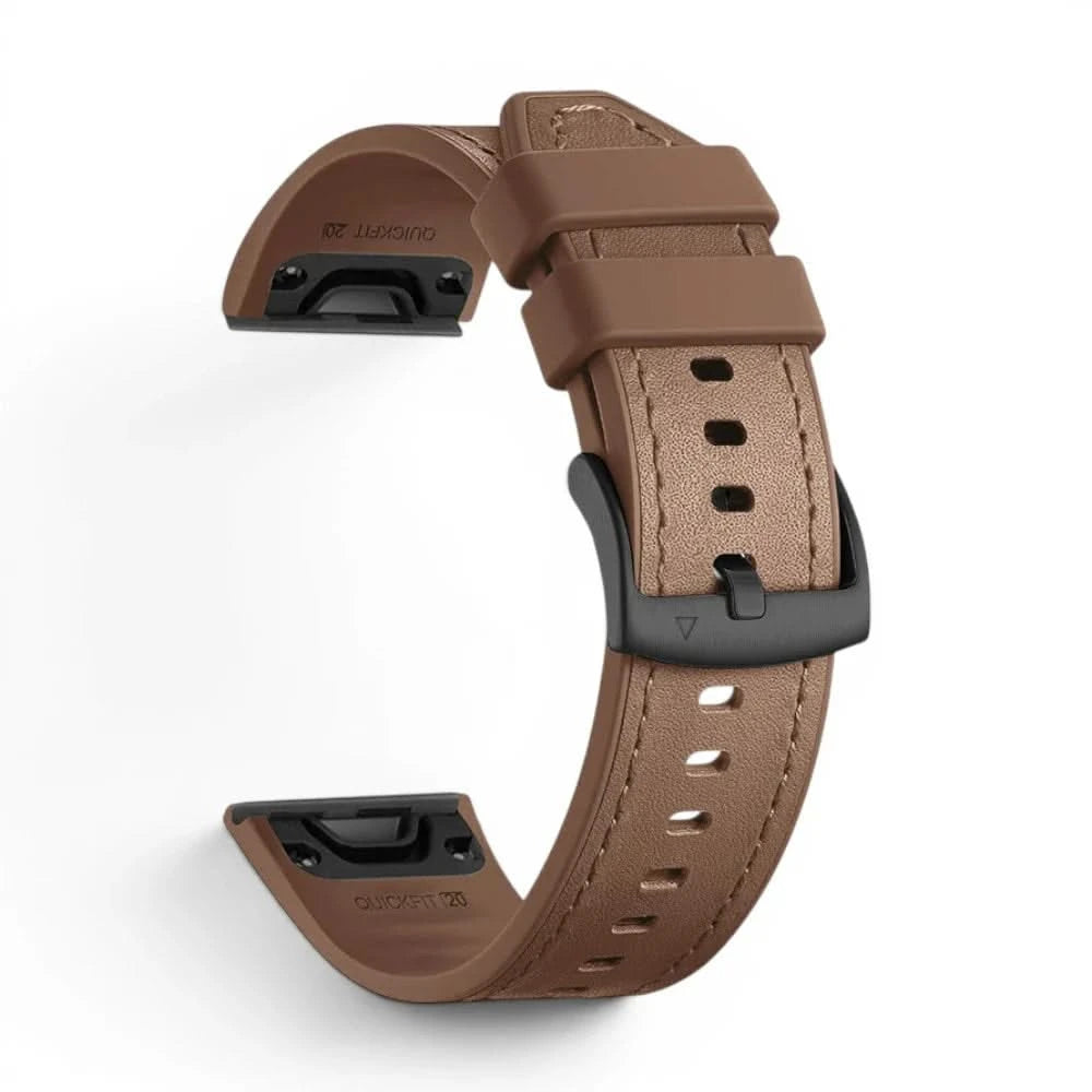 Bracelet DuoWeave cuir hybride marron, vue de profil - Garmin QuickFit 20mm | Clipz-it
