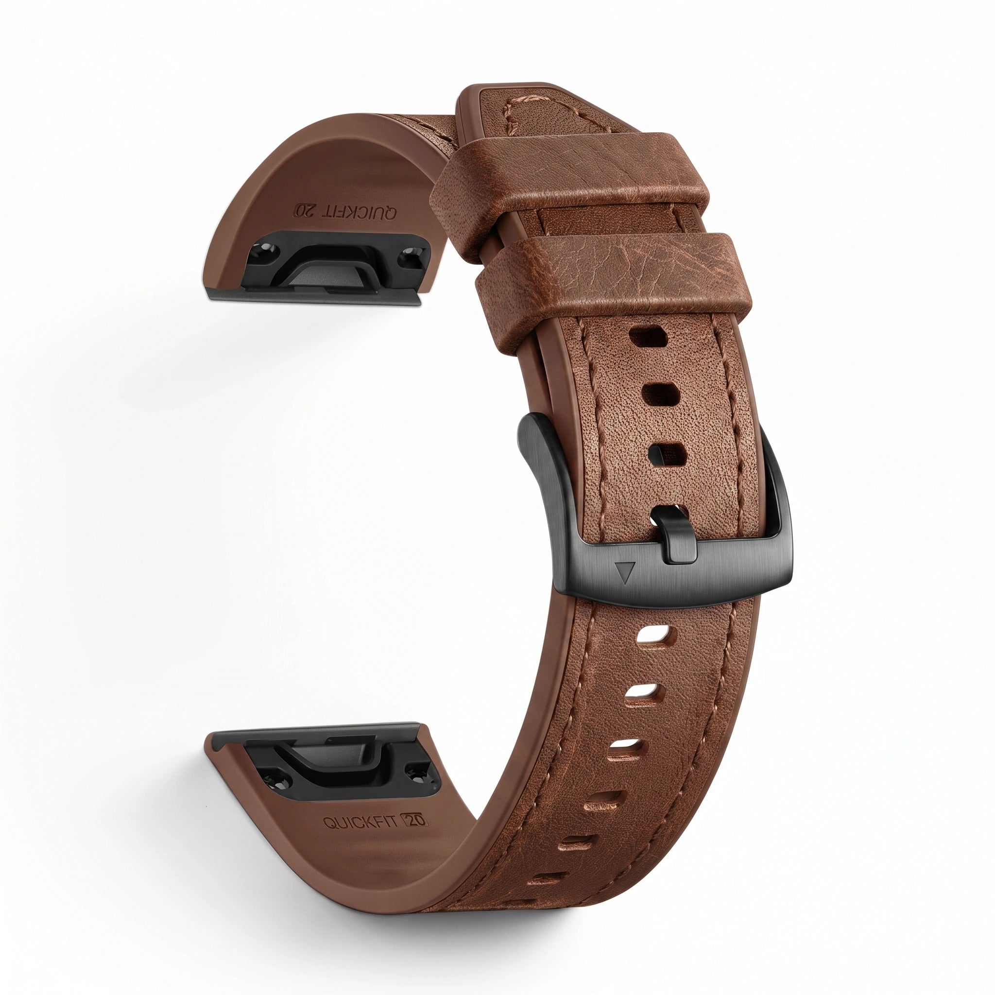 Bracelet DuoWeave cuir hybride marron, vue de profil - Garmin QuickFit 20mm | Clipz-it