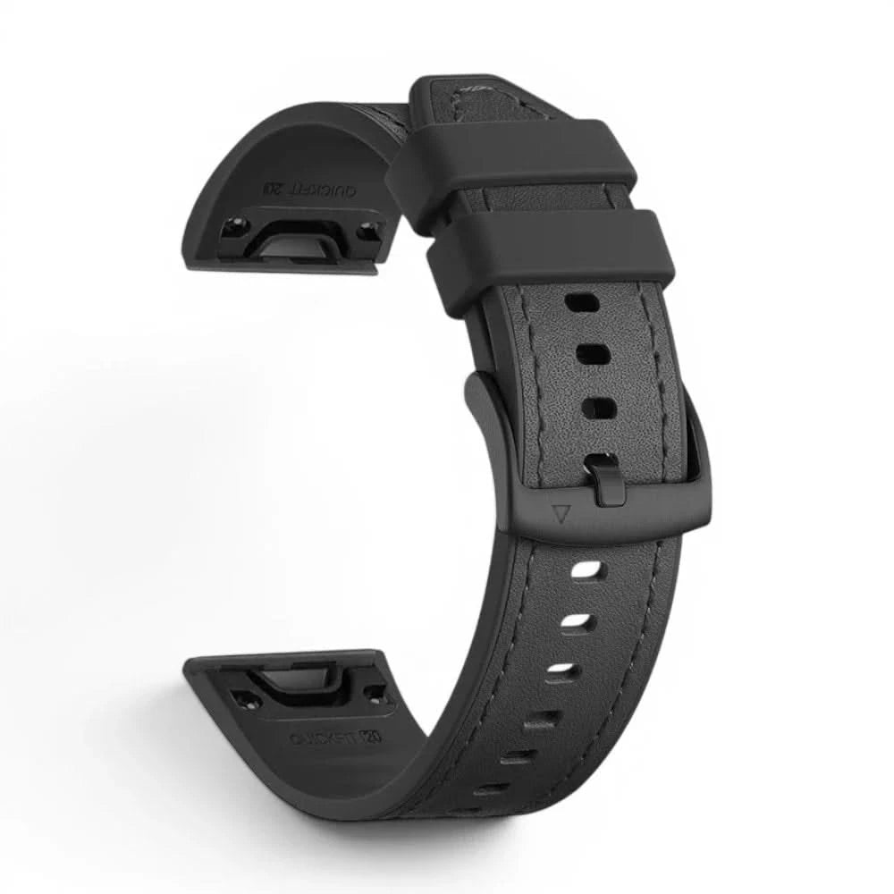 Bracelet DuoWeave cuir hybride noir, vue de profil - Garmin QuickFit 20mm | Clipz-it