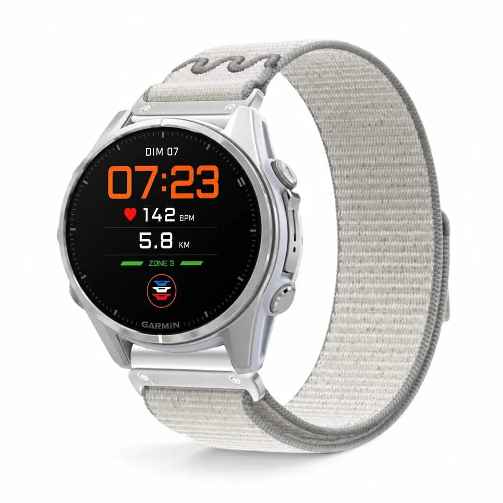 Bracelet Loop nylon gris, vue de face - Garmin QuickFit 20mm | Clipz-it