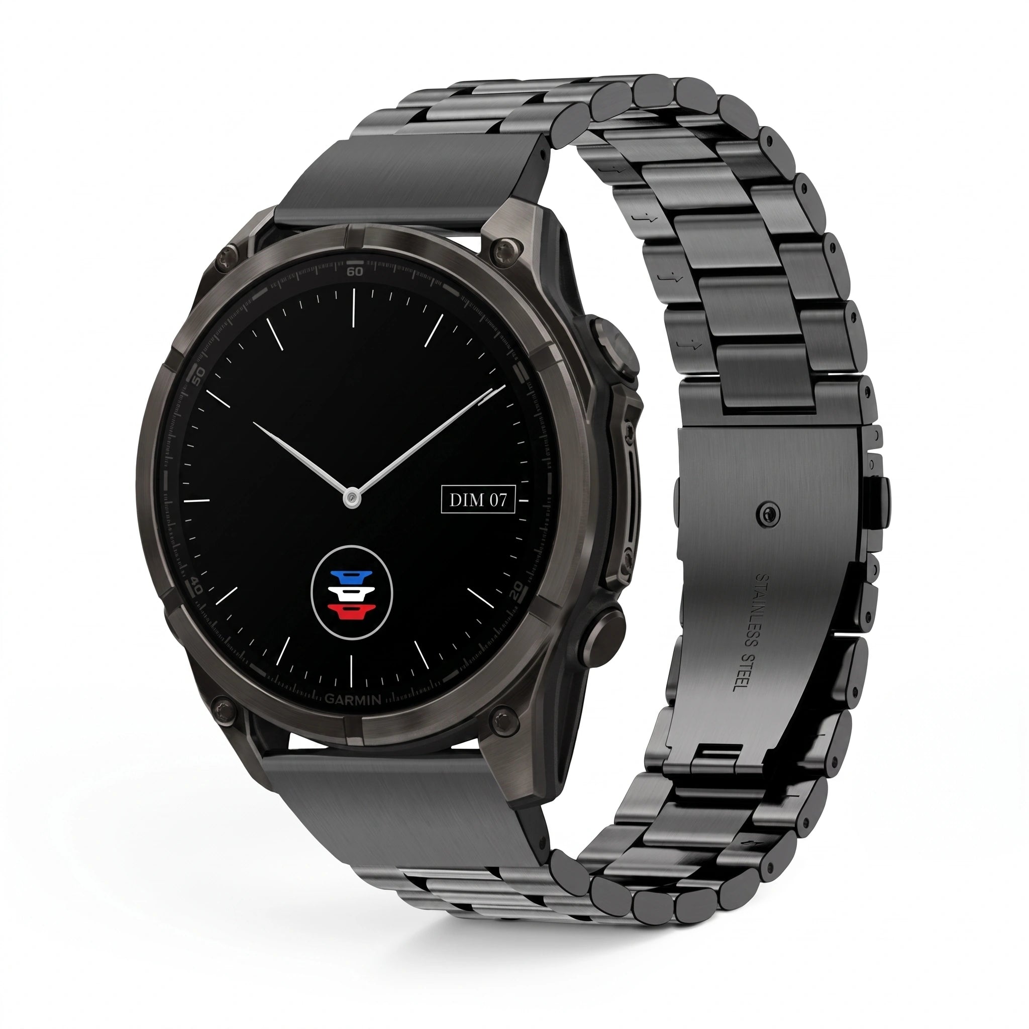 Bracelet Maillon acier inoxydable acier noir, vue de face - Garmin QuickFit 20mm | Clipz-it