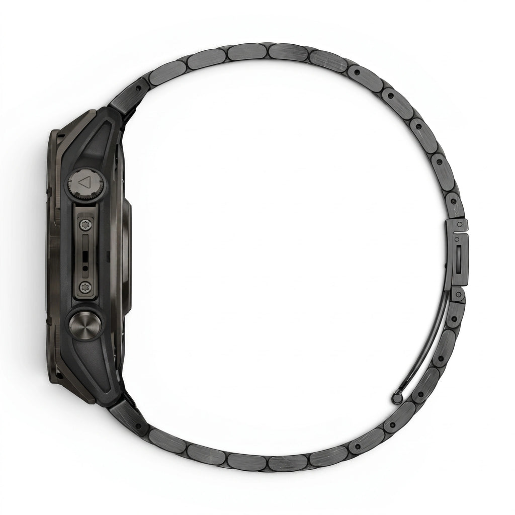 Bracelet Maillon acier inoxydable acier noir, vue de profil - Garmin QuickFit 20mm | Clipz-it