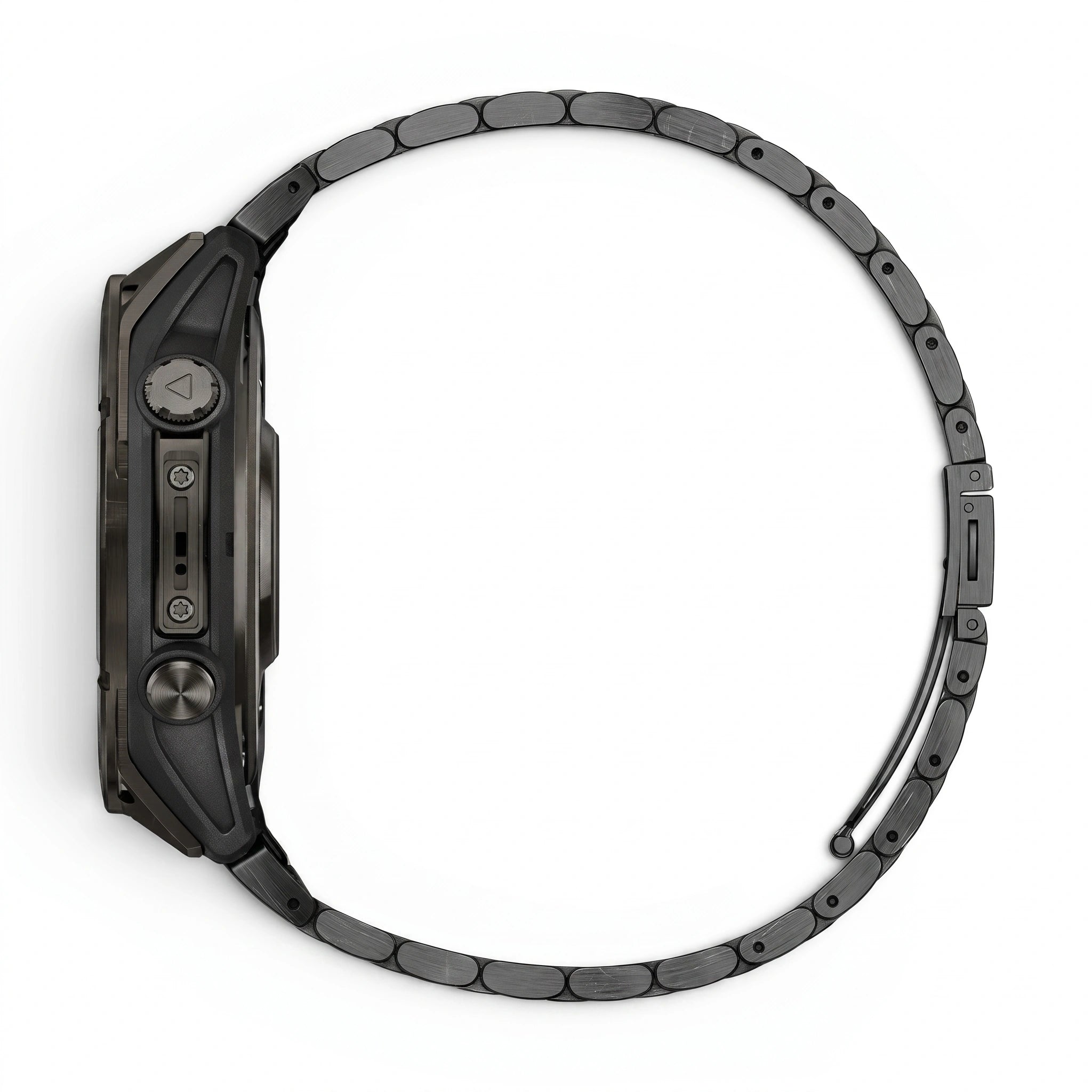 Bracelet Maillon acier inoxydable acier noir, vue de profil - Garmin QuickFit 20mm | Clipz-it