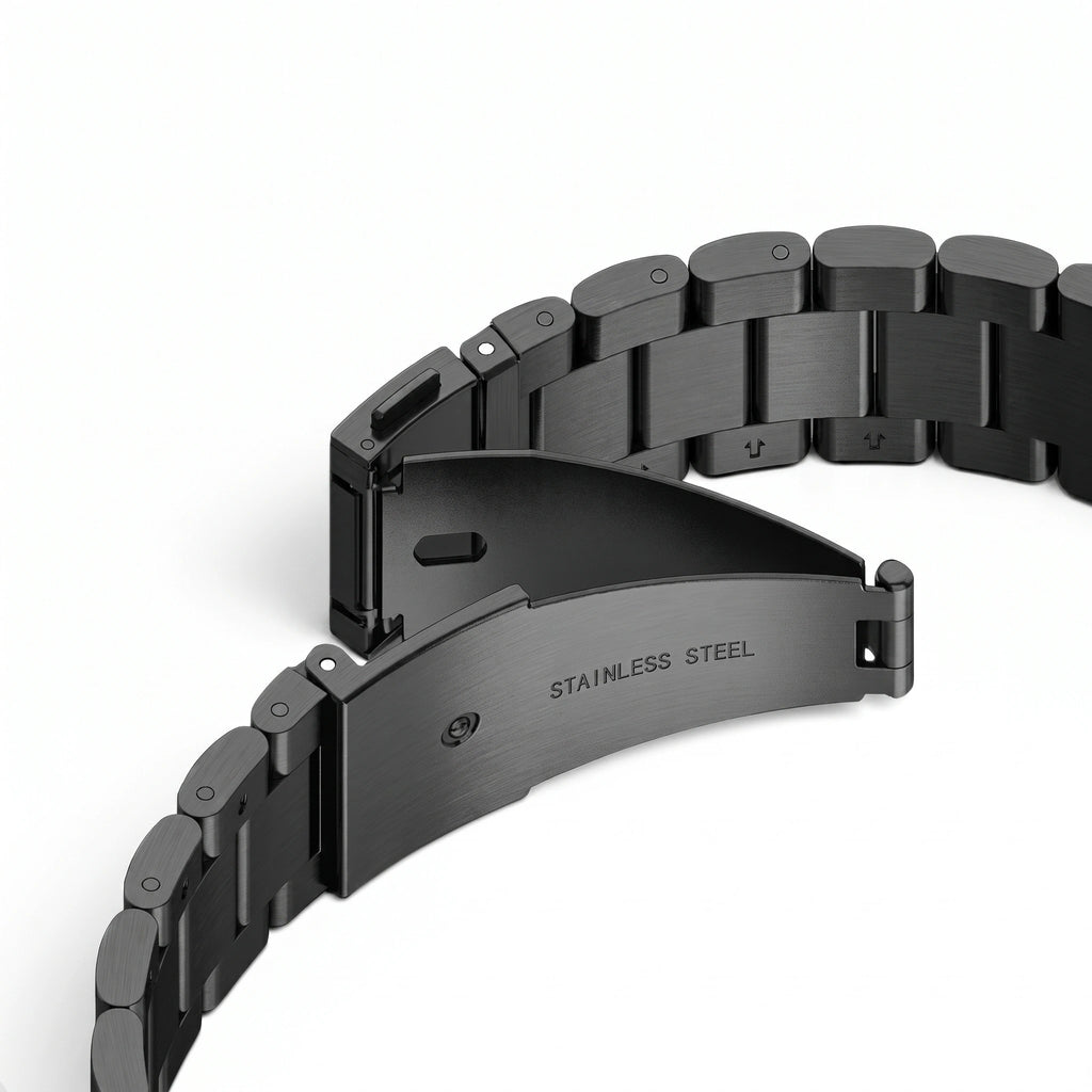 Bracelet Maillon acier inoxydable noir, vue de profil 2 - Garmin QuickFit 20mm | Clipz-it
