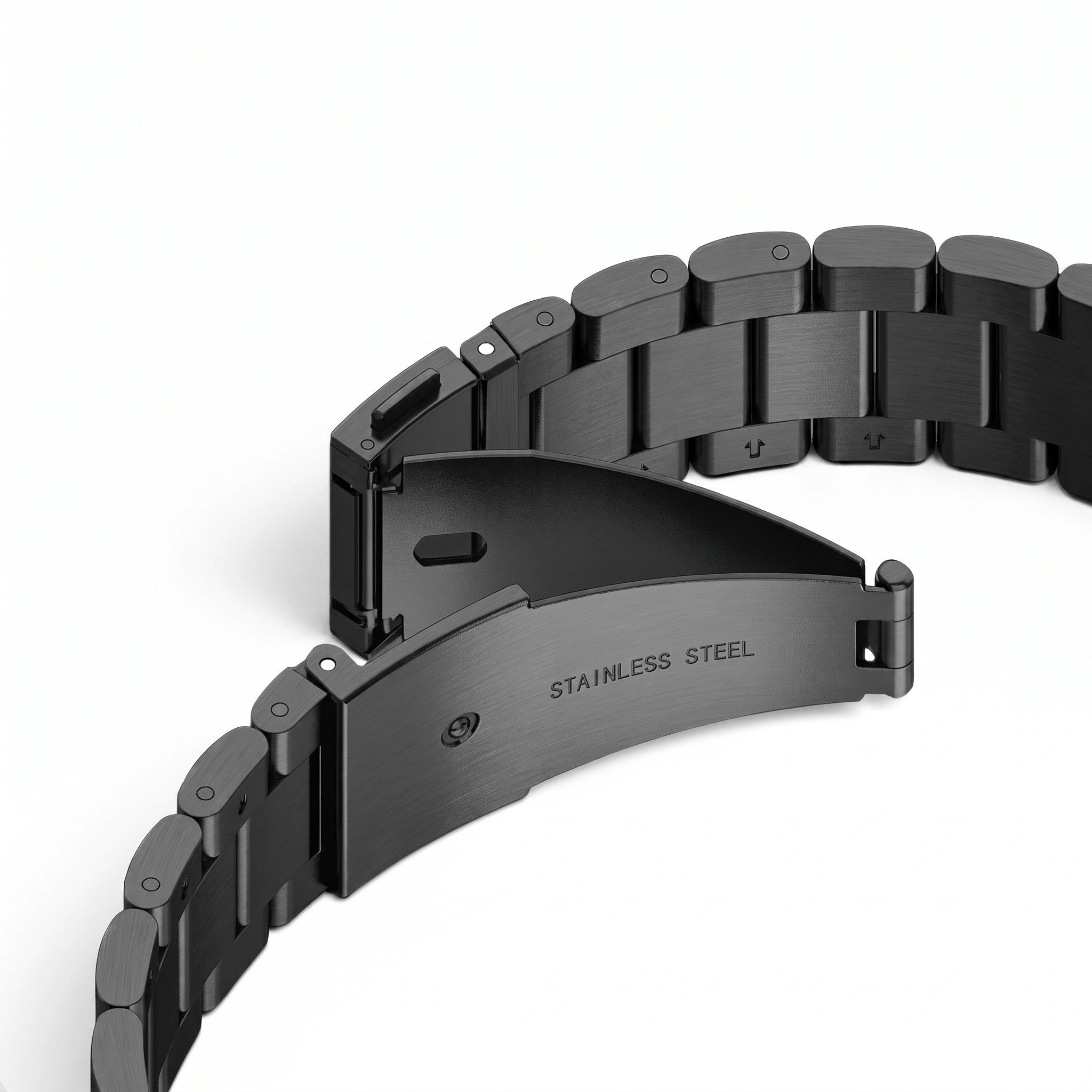 Bracelet Maillon acier inoxydable noir, vue de profil 2 - Garmin QuickFit 20mm | Clipz-it