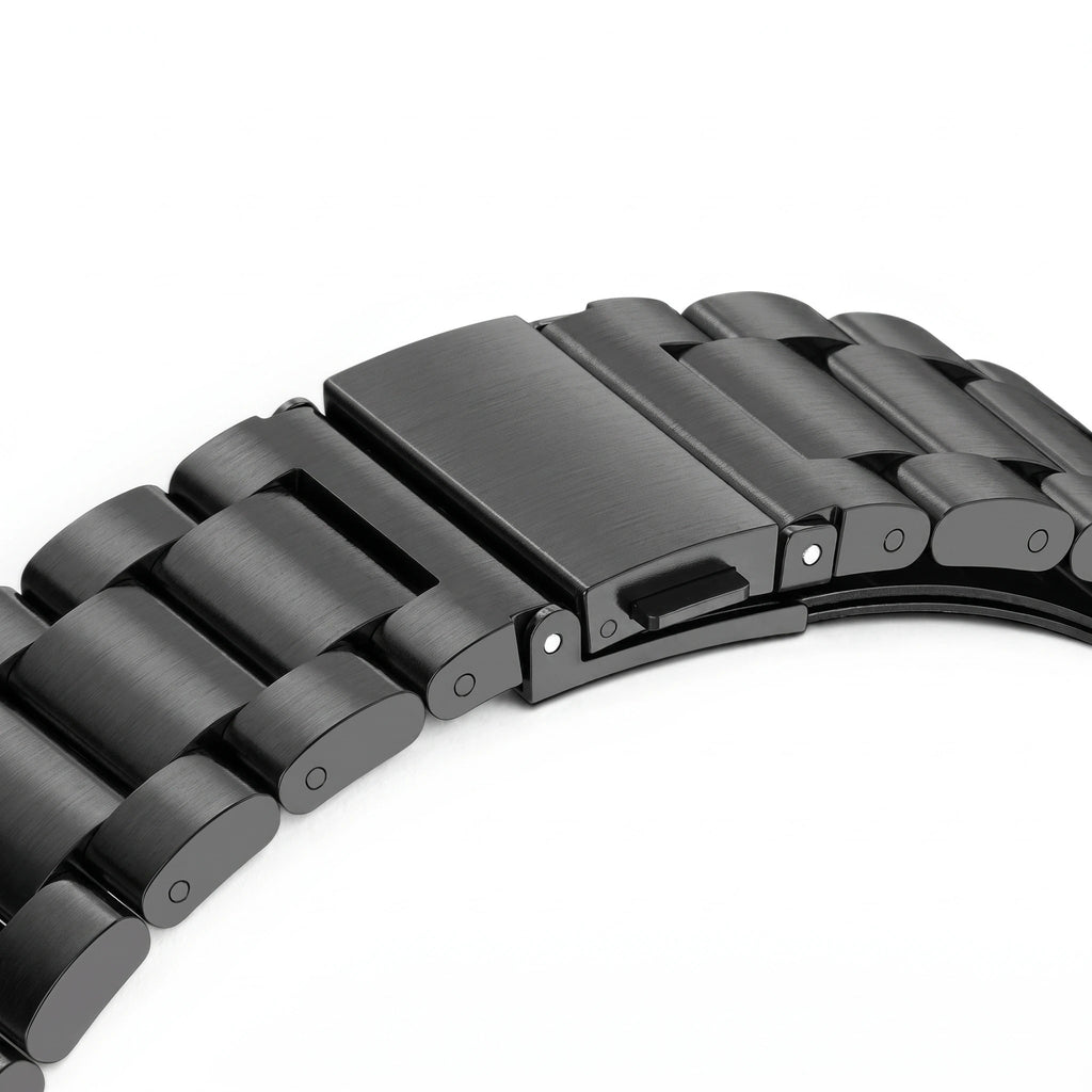 Bracelet Maillon acier inoxydable noir, vue de profil - Garmin QuickFit 20mm | Clipz-it