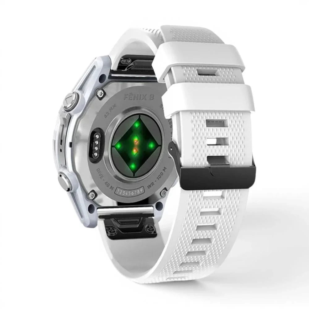 Bracelet Motion silicone blanc, vue de dos - Garmin QuickFit 20mm | Clipz-it