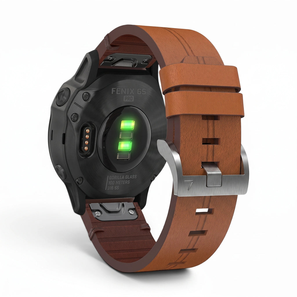 Bracelet Zephyr cuir marron, vue de dos - Garmin QuickFit 20mm | Clipz-it