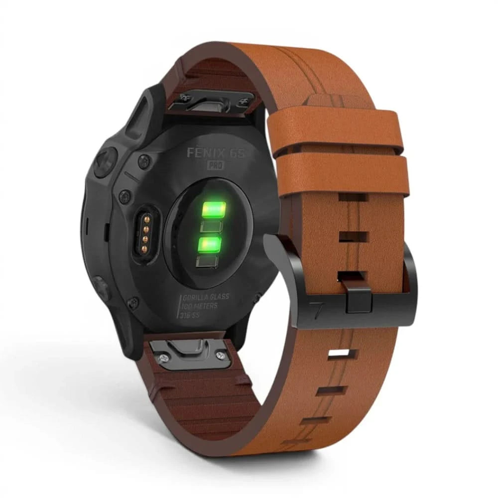 Bracelet Zephyr cuir marron, vue de dos - Garmin QuickFit 20mm | Clipz-it