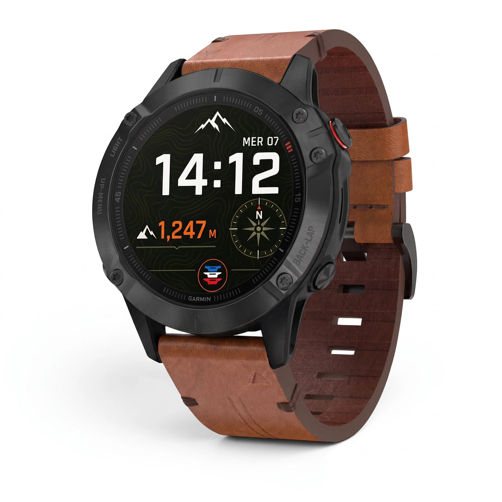 Bracelet Zephyr cuir marron, vue de face - Garmin QuickFit 20mm | Clipz-it