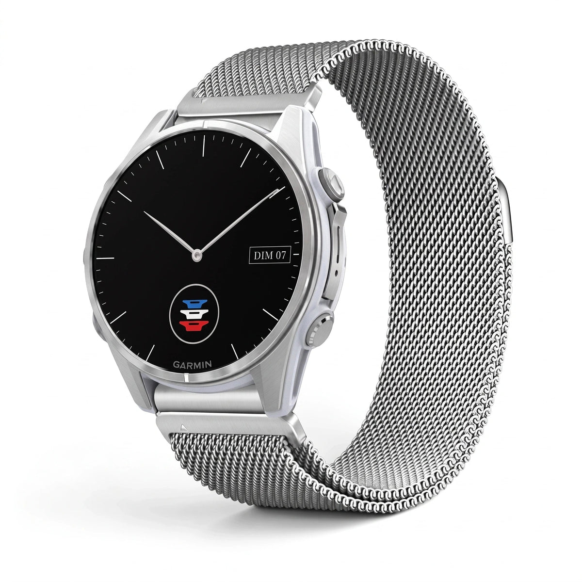 Bracelet Alvéole milanais acier argenté, vue de face - Garmin QuickFit 22mm | Clipz-it