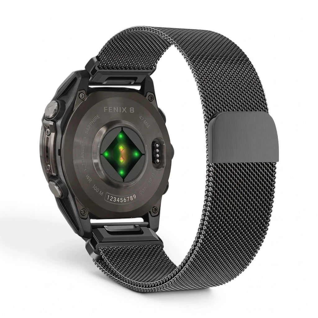 Bracelet Alvéole milanais acier noir, vue de dos - Garmin QuickFit 22mm | Clipz-it