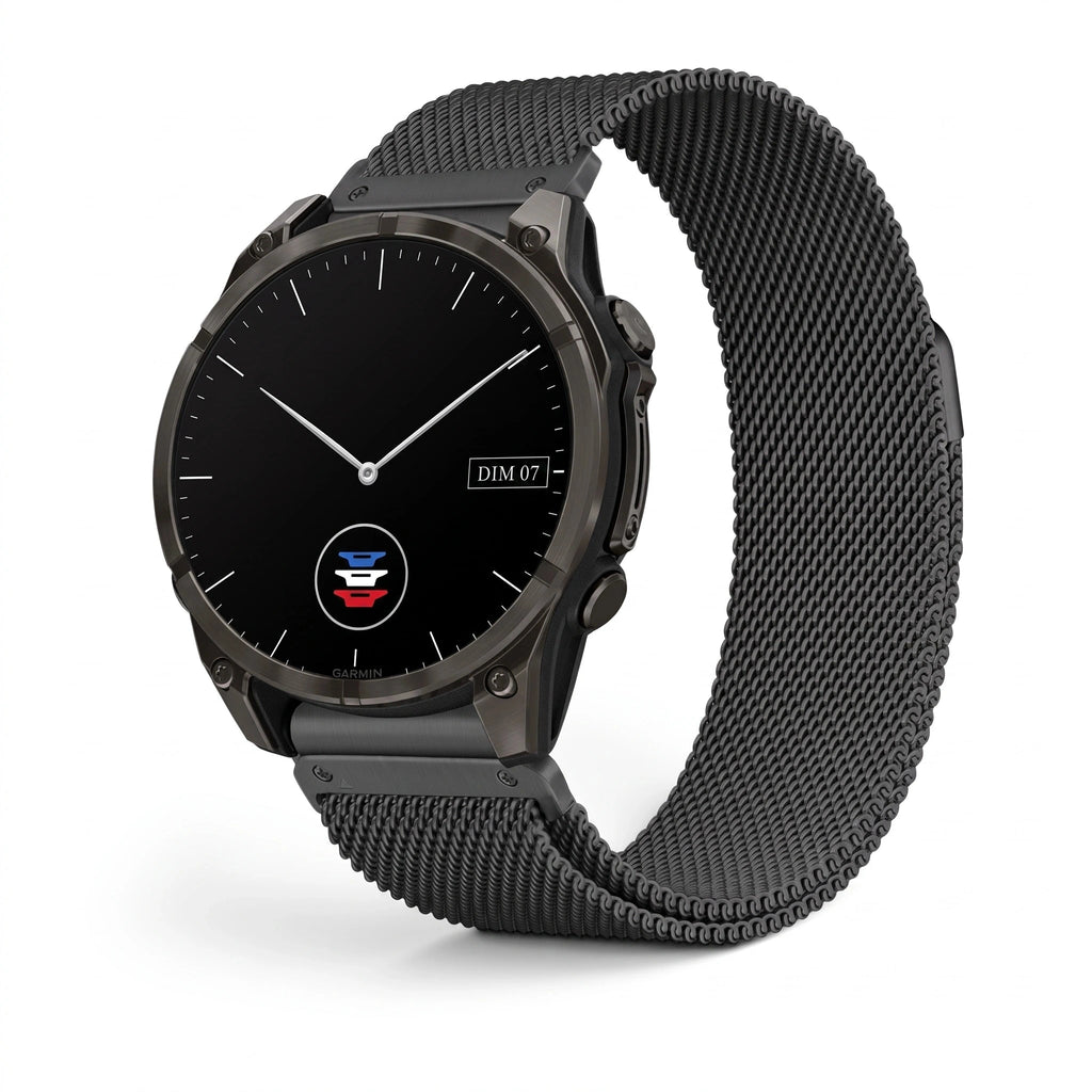 Bracelet Alvéole milanais noir, vue de face - Garmin QuickFit 22mm | Clipz-it