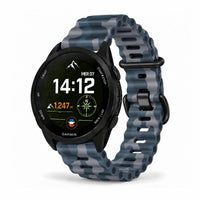 Drift silikoninė laikrodžio apyrankė su ventiliacijos angomis, mėlynas kamufliažo raštas, vaizdas iš priekio - Garmin QuickFit 22 mm | Clipz-it
