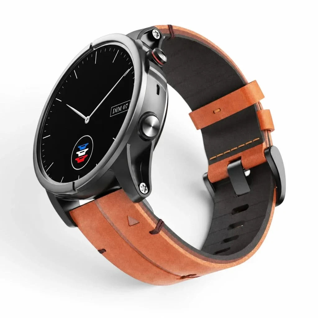 Bracelet Havane Titane cuir et titane marron, vue de face - Garmin QuickFit 22mm | Clipz-it