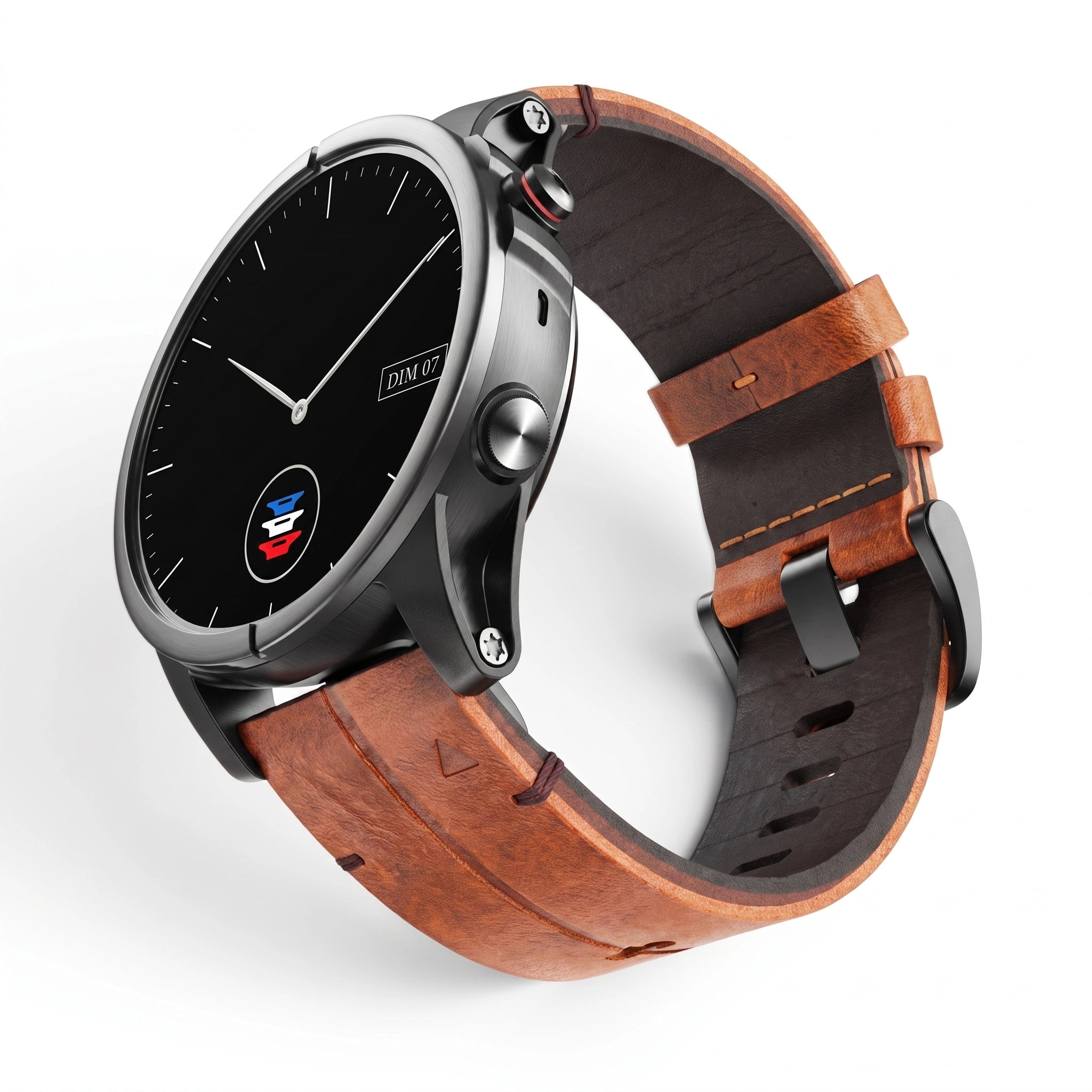 Bracelet Havane Titane cuir et titane marron, vue de face - Garmin QuickFit 22mm | Clipz-it