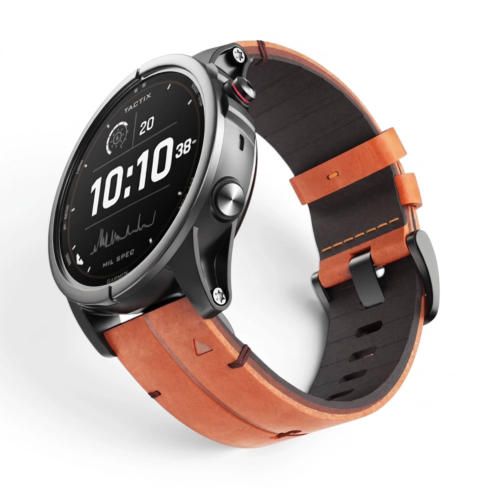 Bracelet Havane Titane cuir et titane titane, vue de face 2 - Garmin QuickFit 22mm | Clipz-it
