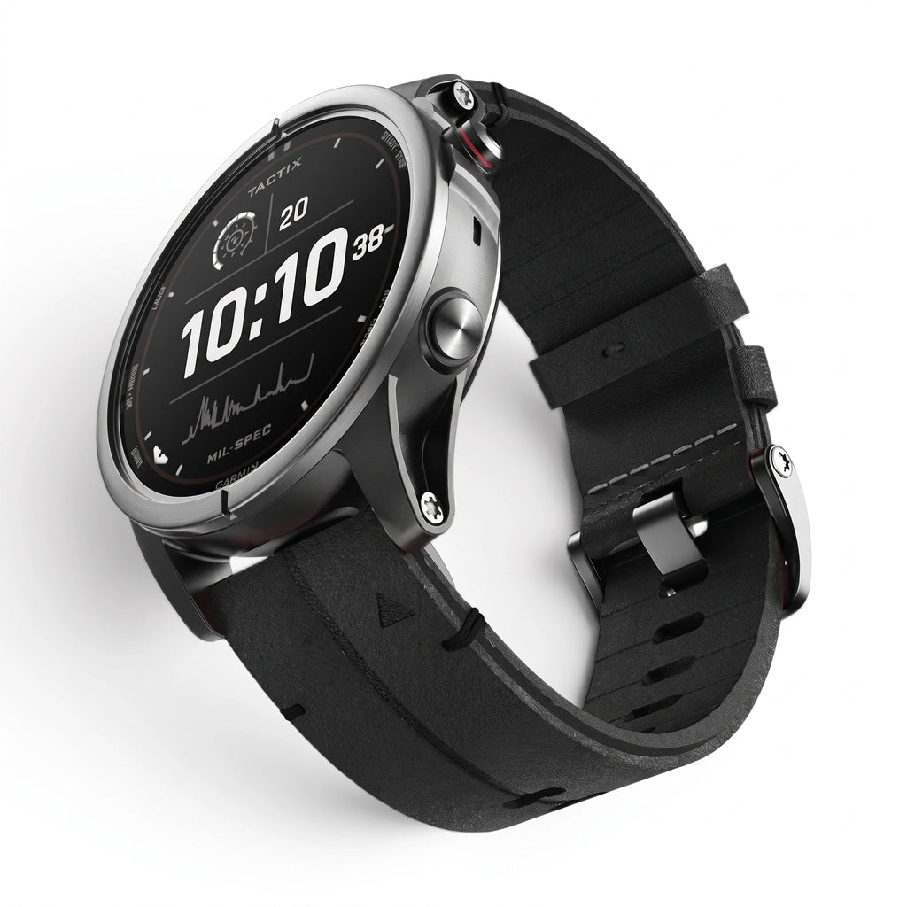 Bracelet Havane Titane cuir et titane titane, vue de face - Garmin QuickFit 22mm | Clipz-it