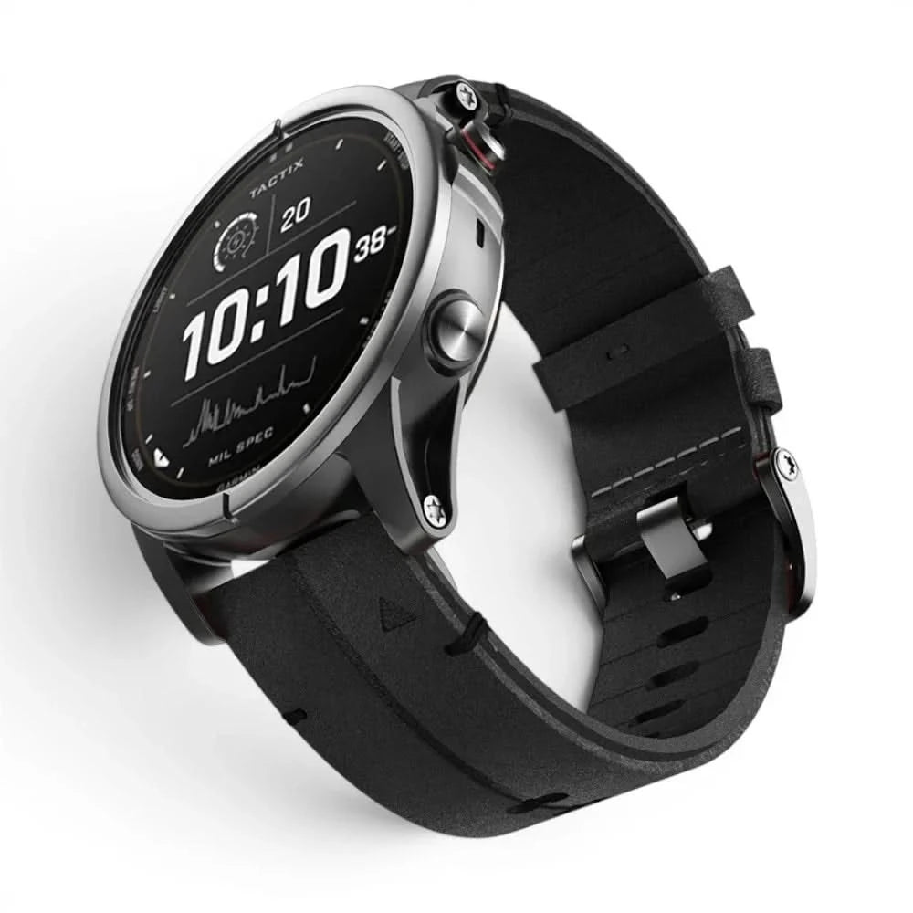 Bracelet Havane Titane cuir et titane titane, vue de face - Garmin QuickFit 22mm | Clipz-it