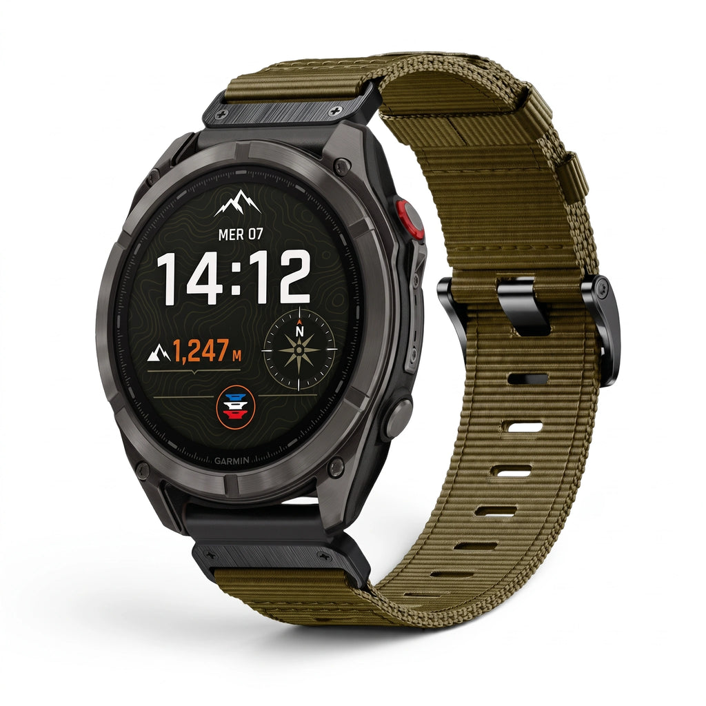 Bracelet Kevlar nylon café, vue de face - Garmin QuickFit 22mm | Clipz-it