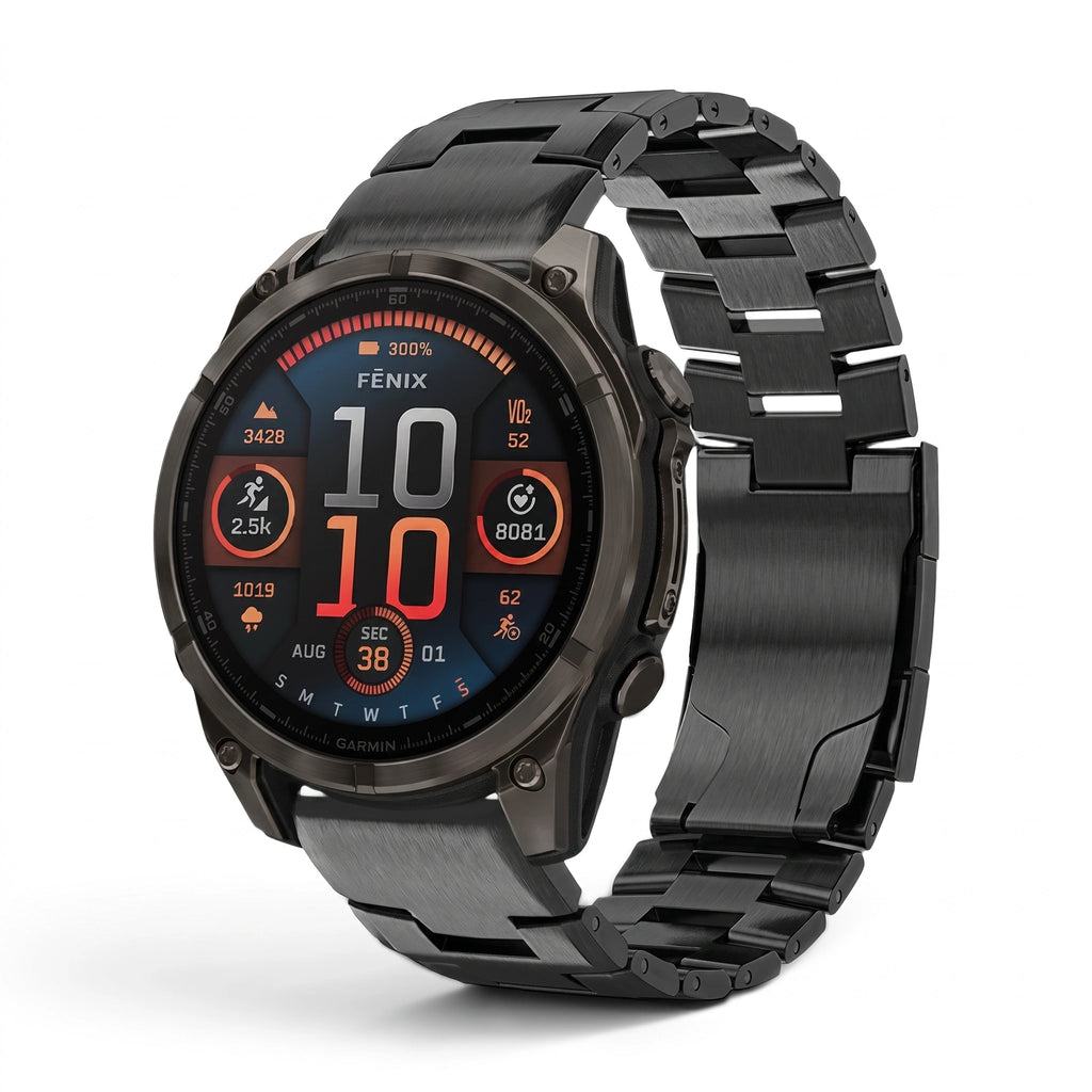 Bracelet Kratos titane noir, vue de face 2 - Garmin QuickFit 22mm | Clipz-it