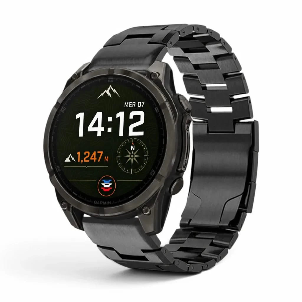 Bracelet Kratos titane noir, vue de face - Garmin QuickFit 22mm | Clipz-it