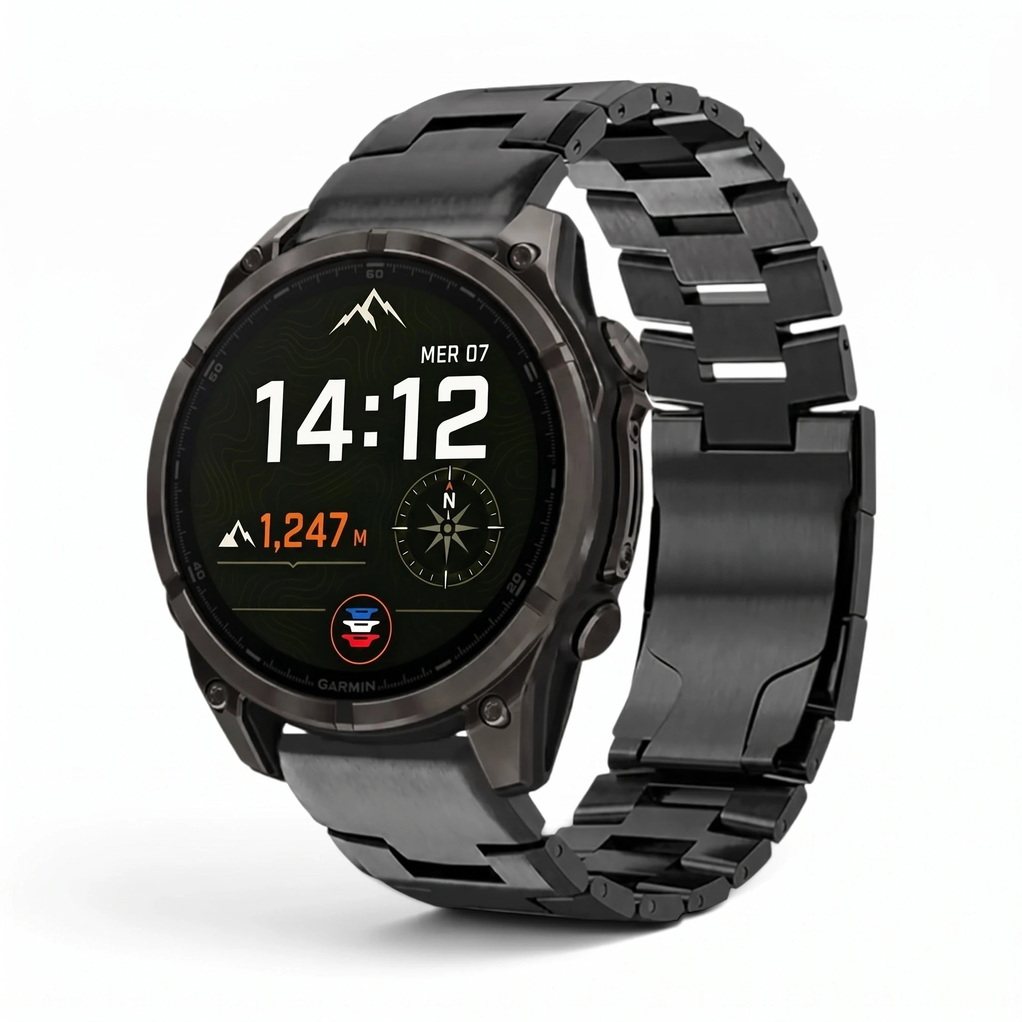 Bracelet Kratos titane noir, vue de face - Garmin QuickFit 22mm | Clipz-it