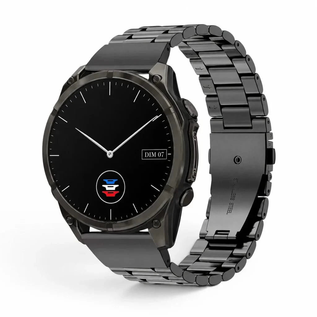 Bracelet Maillon acier inoxydable acier noir, vue de face - Garmin QuickFit 22mm | Clipz-it