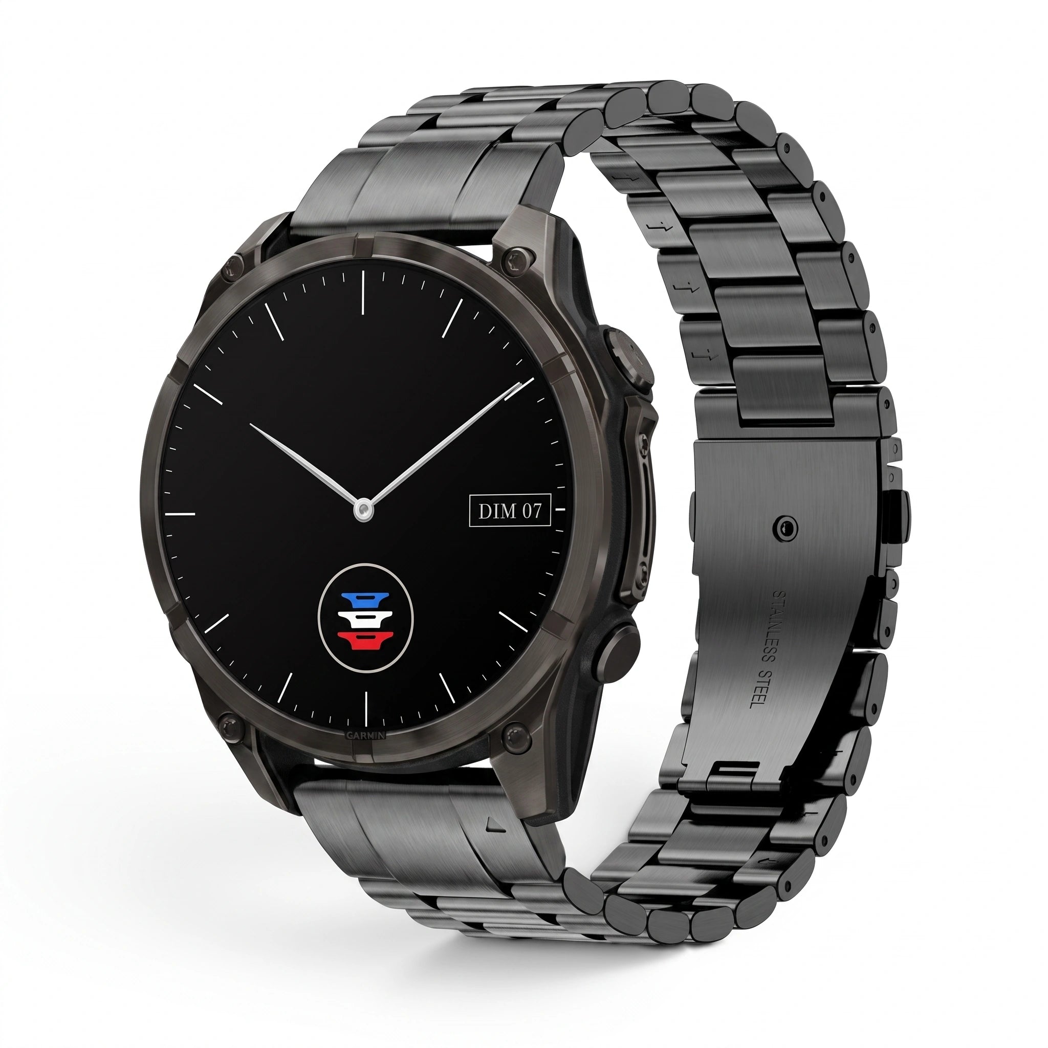 Bracelet Maillon acier inoxydable acier noir, vue de face - Garmin QuickFit 22mm | Clipz-it