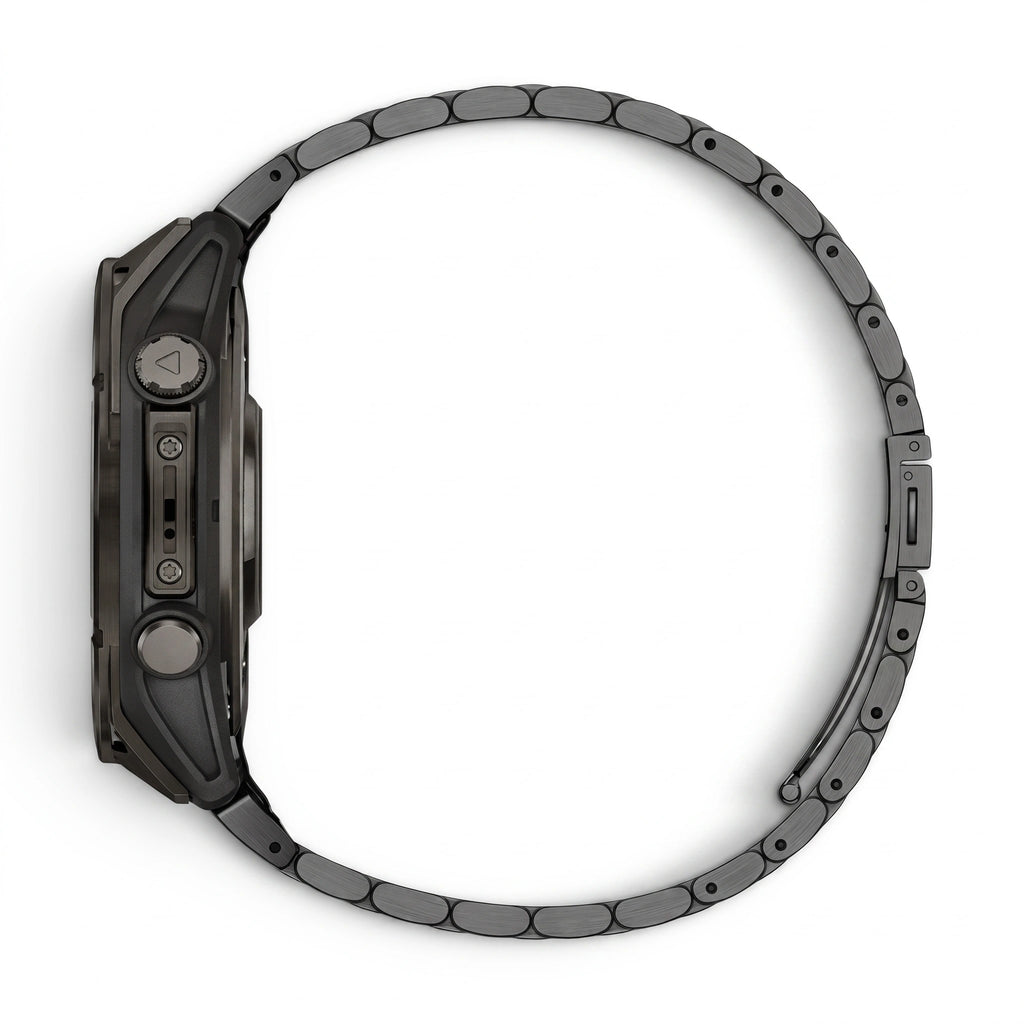 Bracelet Maillon acier inoxydable acier noir, vue de profil - Garmin QuickFit 22mm | Clipz-it