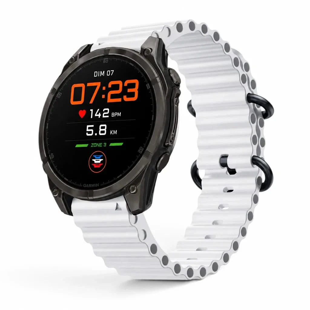 Bracelet Marine silicone blanc, vue de face - Garmin QuickFit 22mm | Clipz-it