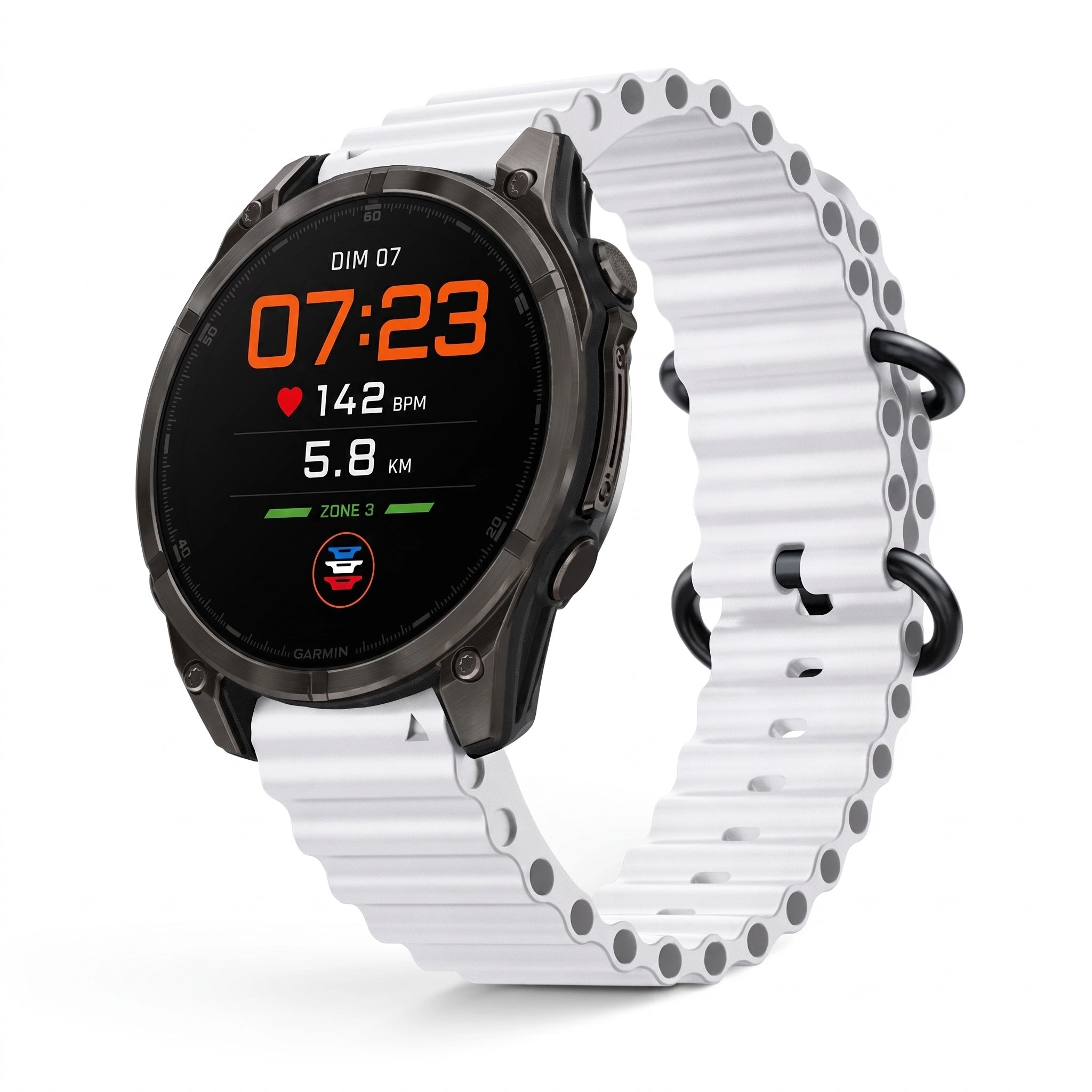 Bracelet Marine silicone blanc, vue de face - Garmin QuickFit 22mm | Clipz-it