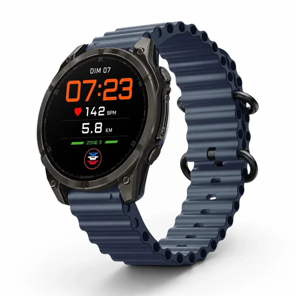Bracelet Marine silicone bleu, vue de profil - Garmin QuickFit 22mm | Clipz-it