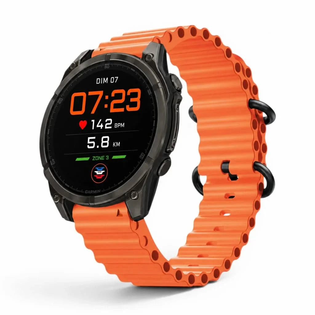 Bracelet Marine silicone orange, vue de profil - Garmin QuickFit 22mm | Clipz-it