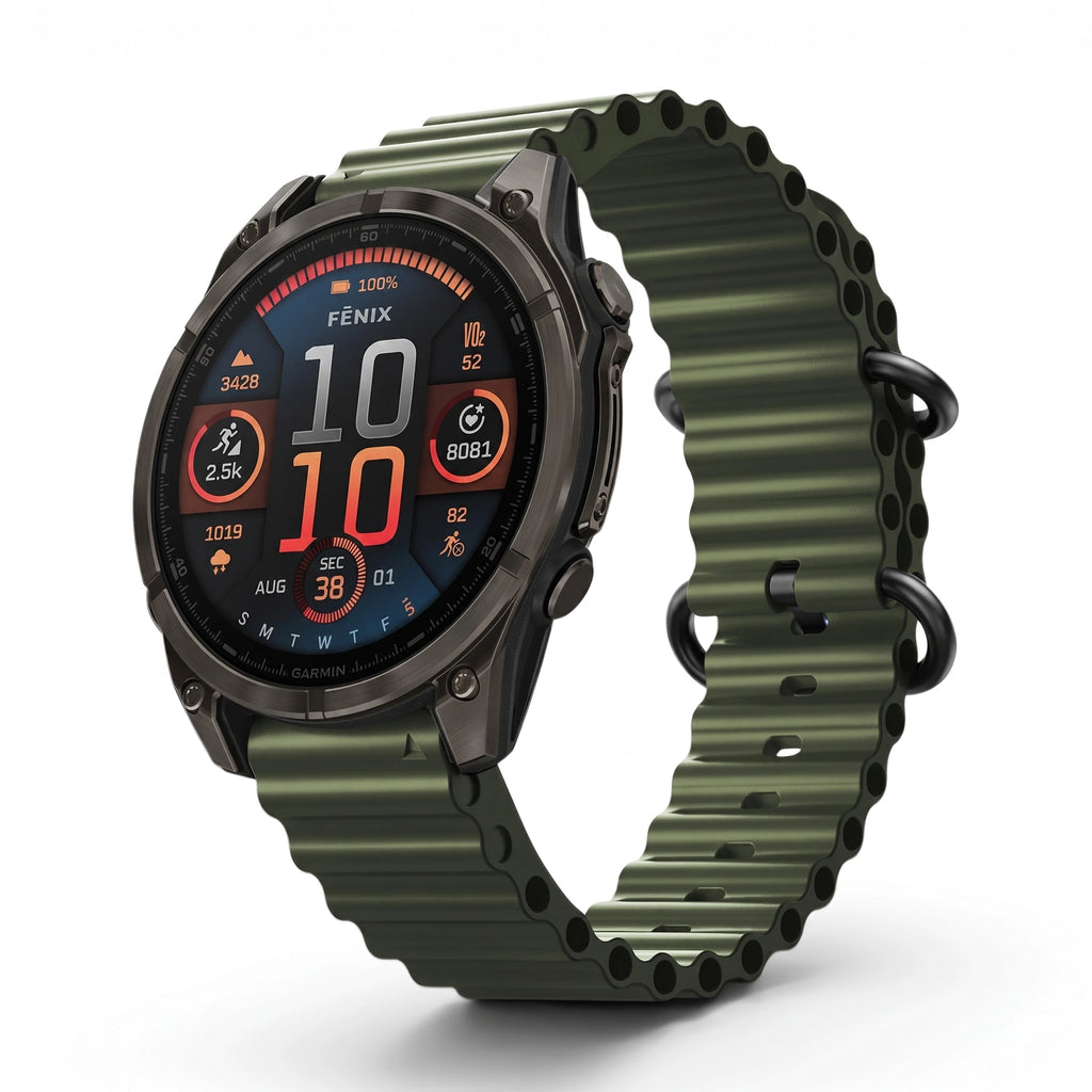 Bracelet Marine silicone vert militaire, vue de profil - Garmin QuickFit 22mm | Clipz-it