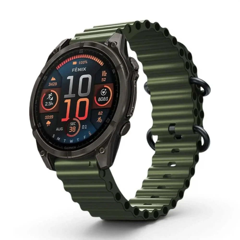 Bracelet Marine silicone vert militaire, vue de profil - Garmin QuickFit 22mm | Clipz-it