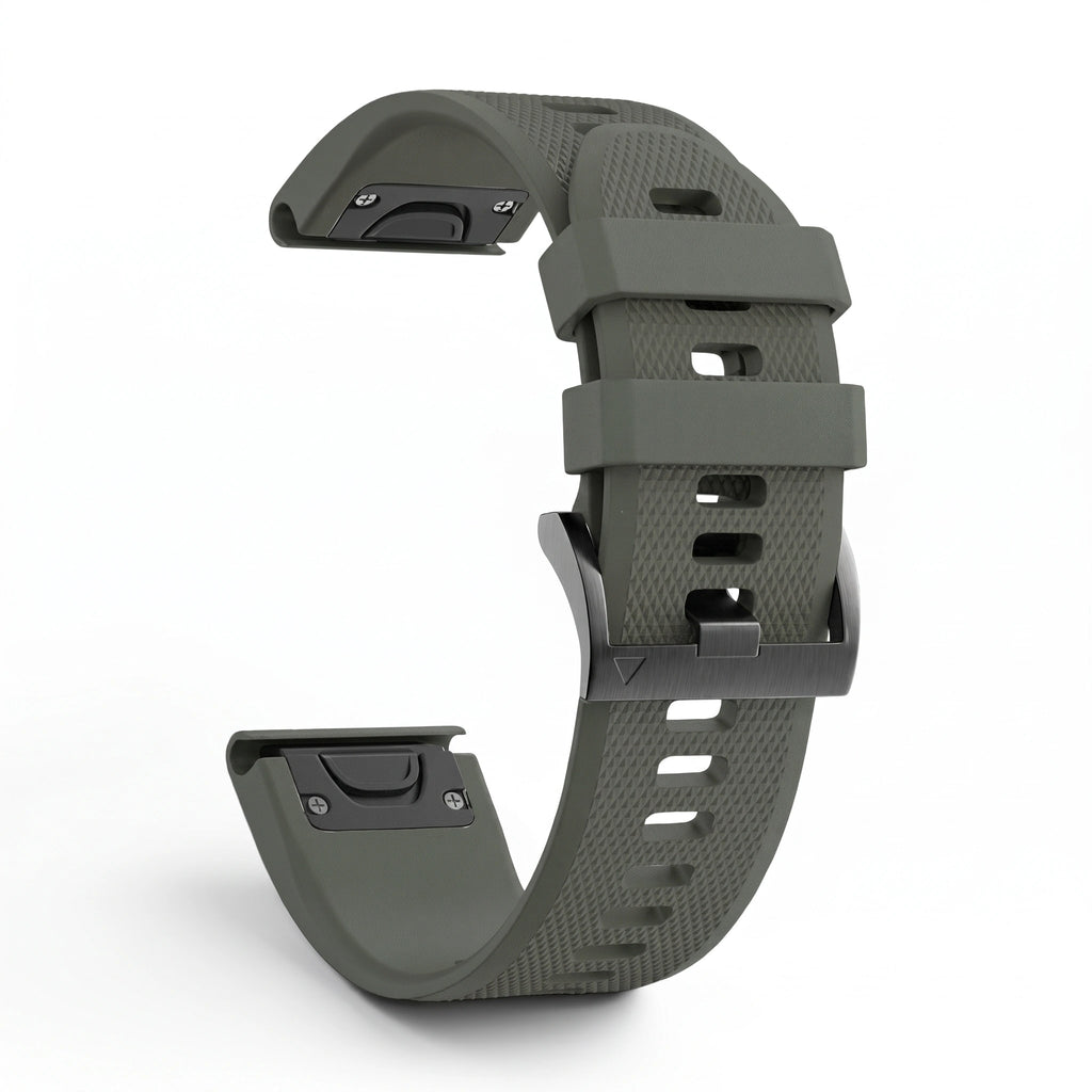 Bracelet Motion silicone kaki, vue de profil - Garmin QuickFit 22mm | Clipz-it