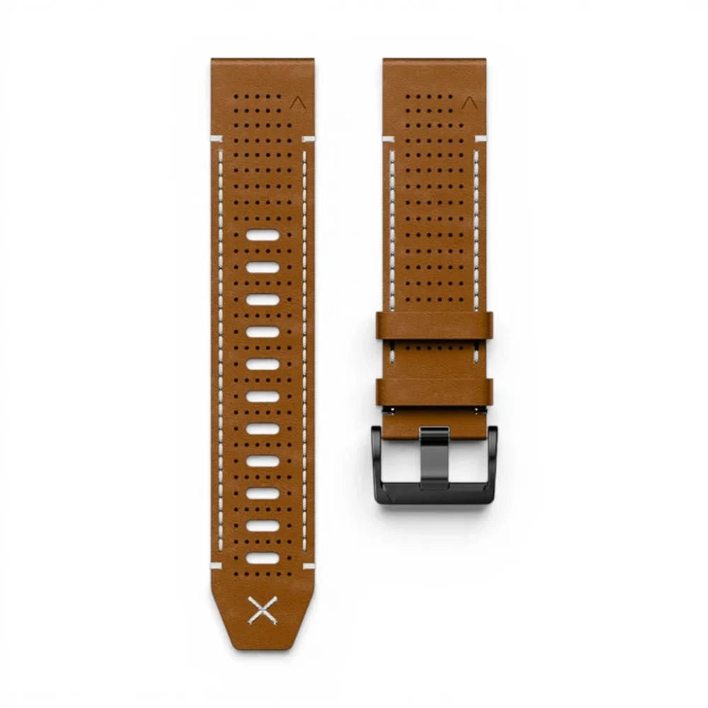 Bracelet Performance cuir marron, vue de profil - Garmin QuickFit 22mm | Clipz-it