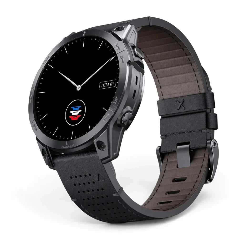 Bracelet Performance cuir noir, vue de face - Garmin QuickFit 22mm | Clipz-it