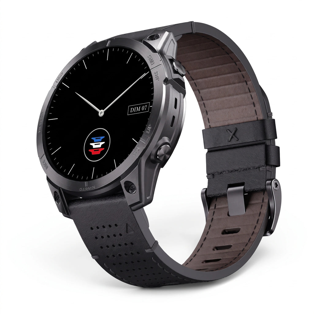 Bracelet Performance cuir noir, vue de face - Garmin QuickFit 22mm | Clipz-it