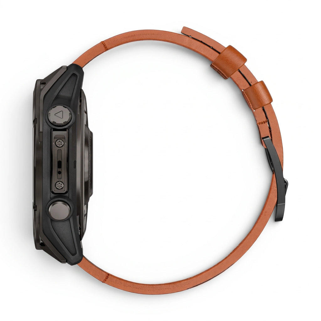 Bracelet Rancher cuir marron, vue de profil 2 - Garmin QuickFit 22mm | Clipz-it